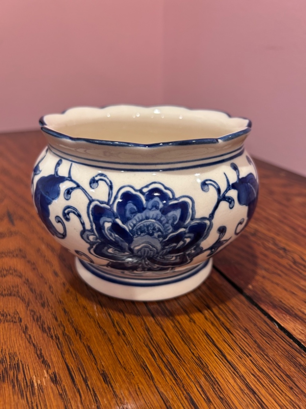Blue and White Floral Ceramic Planter - Classic Home Art - Picture 7 of 8
